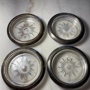Leonard Silver and Clear Glass Coasters Vintage
